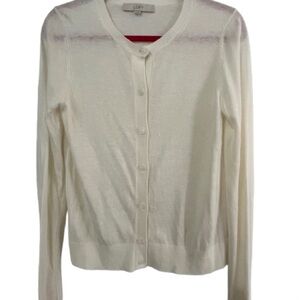 LOFT Women's Ivory Button-Up Cardigan Lightweight Angora Blend Sz M